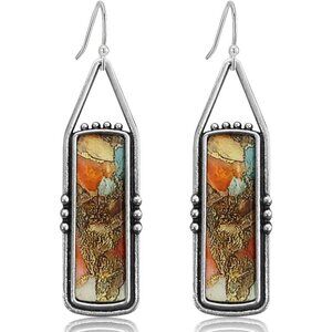 Orange Handmade Bohemian Tribal Retro Colorful Square Bar Dangle Drop Earring